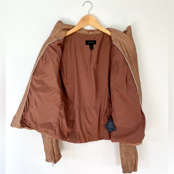 Danier Caramel Brown Leather Shawl Collar Moto Jacket - Picture 10 of 13